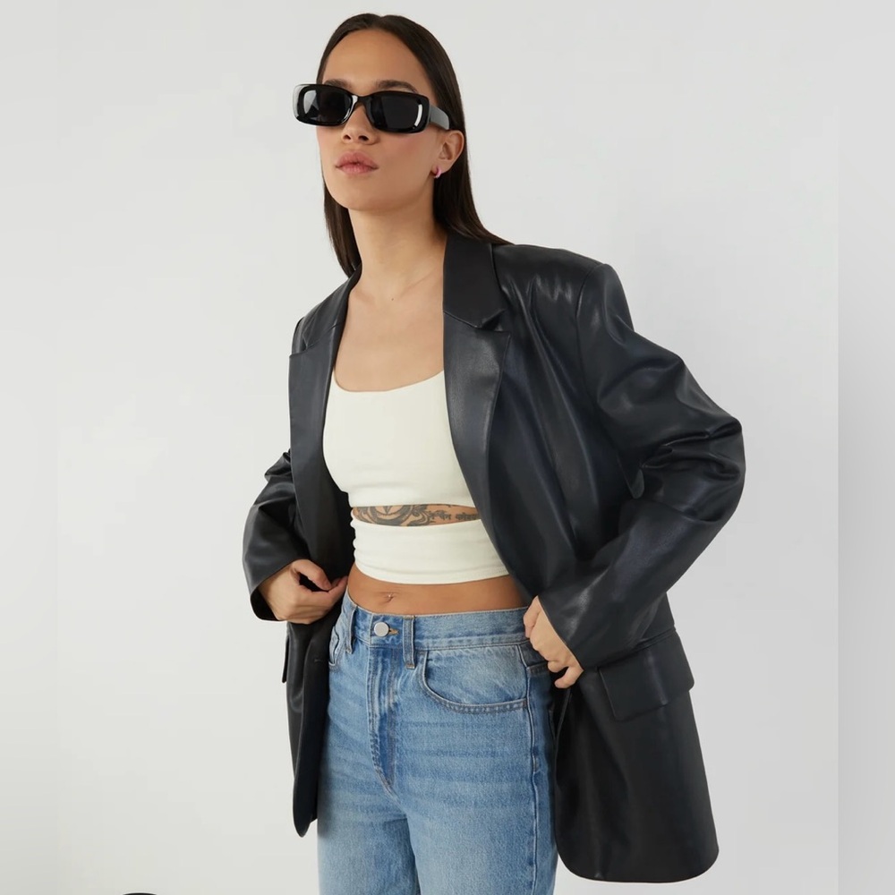 OAK + FORT Black Leather Blazer